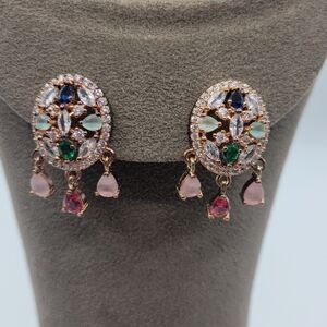 Modern Oval Glass Rose gold tone Dangle Pierced earrings